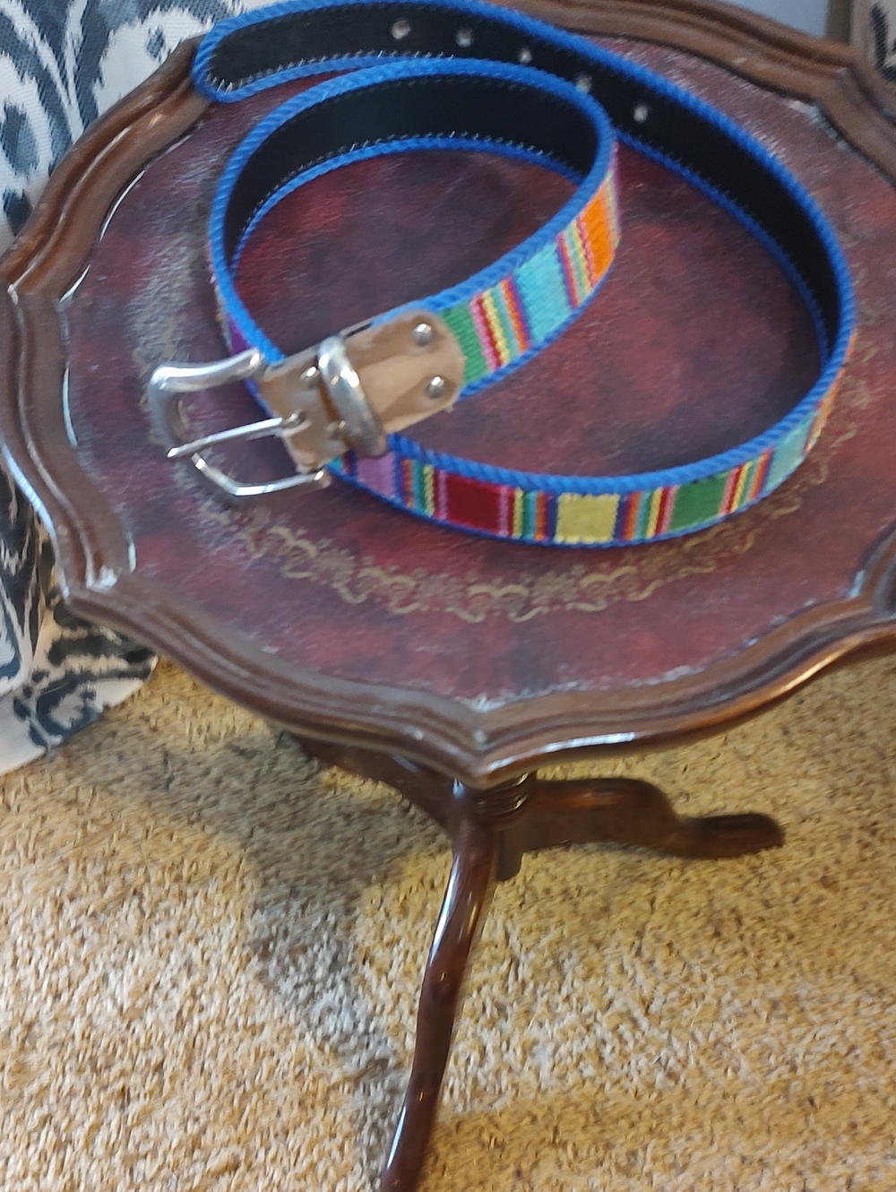 Colorful Striped Woven Belt with Leather Accent